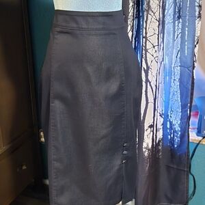 RockSteady Dark Jean High-Waist Pencil Skirt with Side Button Slit